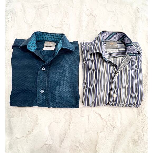 Thomas Dean Boys Shirt Sz S 8 Button Down Long Sleeve SET 2 Striped / Print TD - Picture 2 of 14